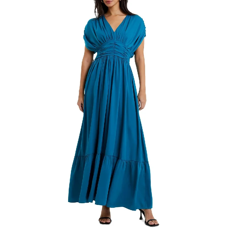 French Connection Womens Ruched  Maxi Dress Fashionable Sheer Maxi Dress