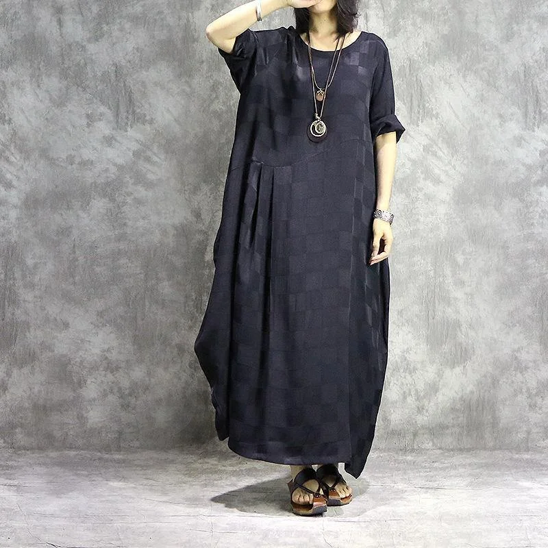 French o neck silk dresses Fabrics black Maxi Dress summer Stylish A-Line Maxi Dress