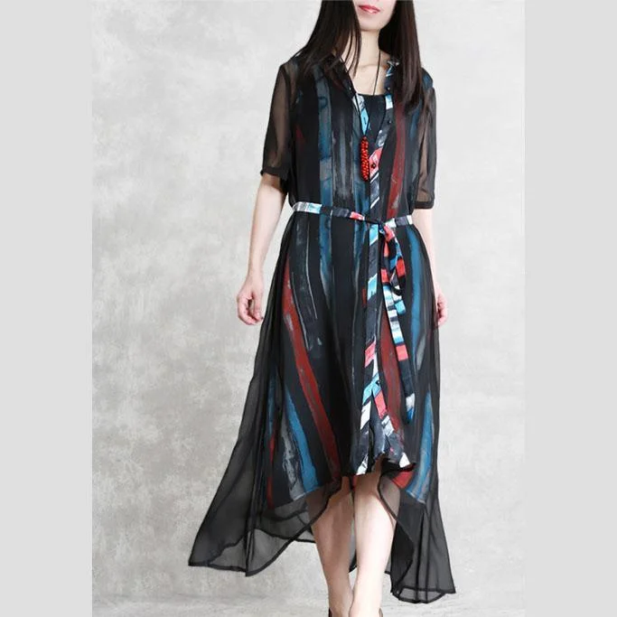 French o neck two pieces clothes stylish Online Shopping black print Maxi Dress Summer Classic Black Maxi Dress