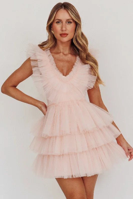 Froufrou Layered Tulle Mini Dress Blush Trendy Tulle Mini Dress