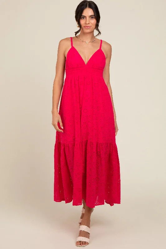 Fuchsia Eyelet Lace Midi Dress Stylish Striped Midi Dress