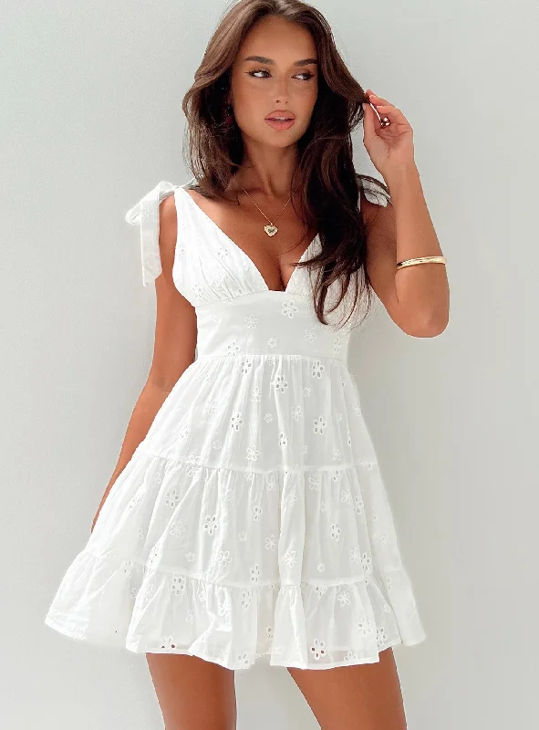 Galvis Mini Dress White Chic Puff Sleeve Mini Dress