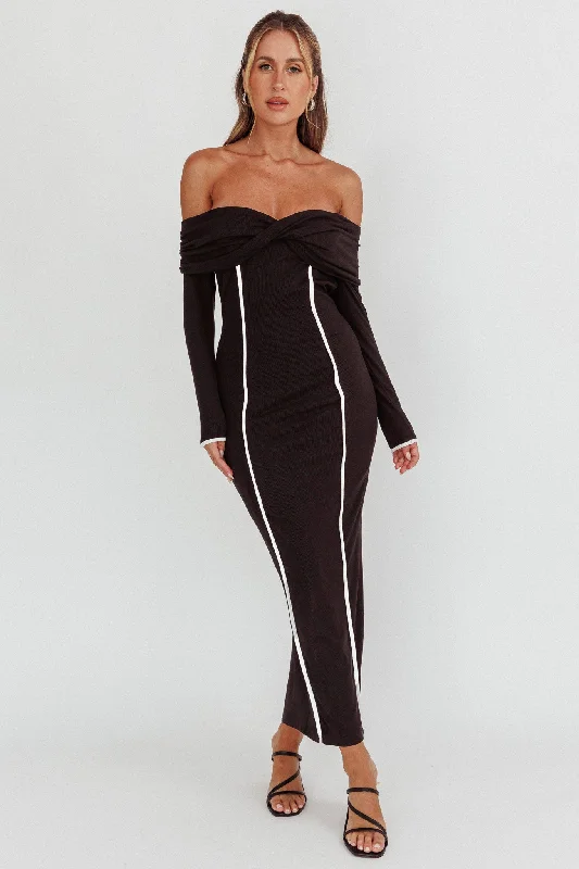 Genesis Off-Shoulder Long Sleeve Maxi Dress Black Fashionable Faux Wrap Maxi Dress