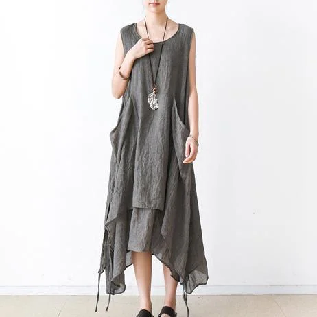 Gray asymmetrical cotton dresses summer maxi dresses sleeveless Comfortable Fitted Maxi Dress