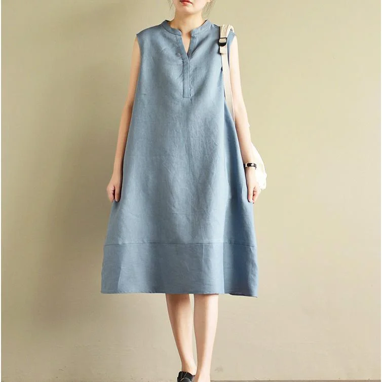 gray blue stylish linen dresses plus size patchwork sundress sleeveless maxi dress Elegant Velvet Maxi Dress