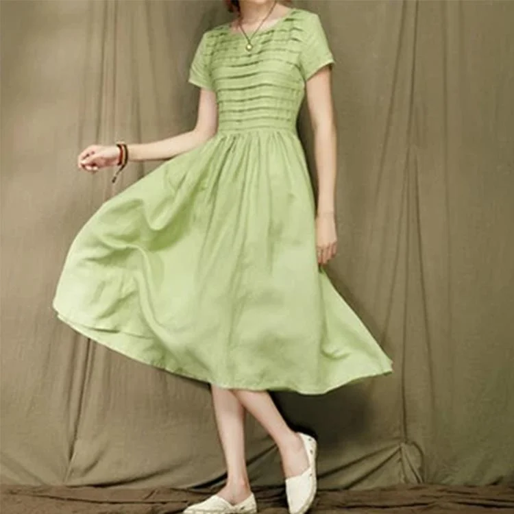 Green Retro Linen Sundress Long Summer Linen Maxi Dresses Trendy Maxi Dress with Bow