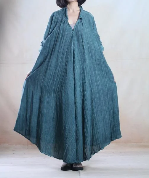 Green spring linen coat maxi dress causal caftan Fashionable Sheer Maxi Dress