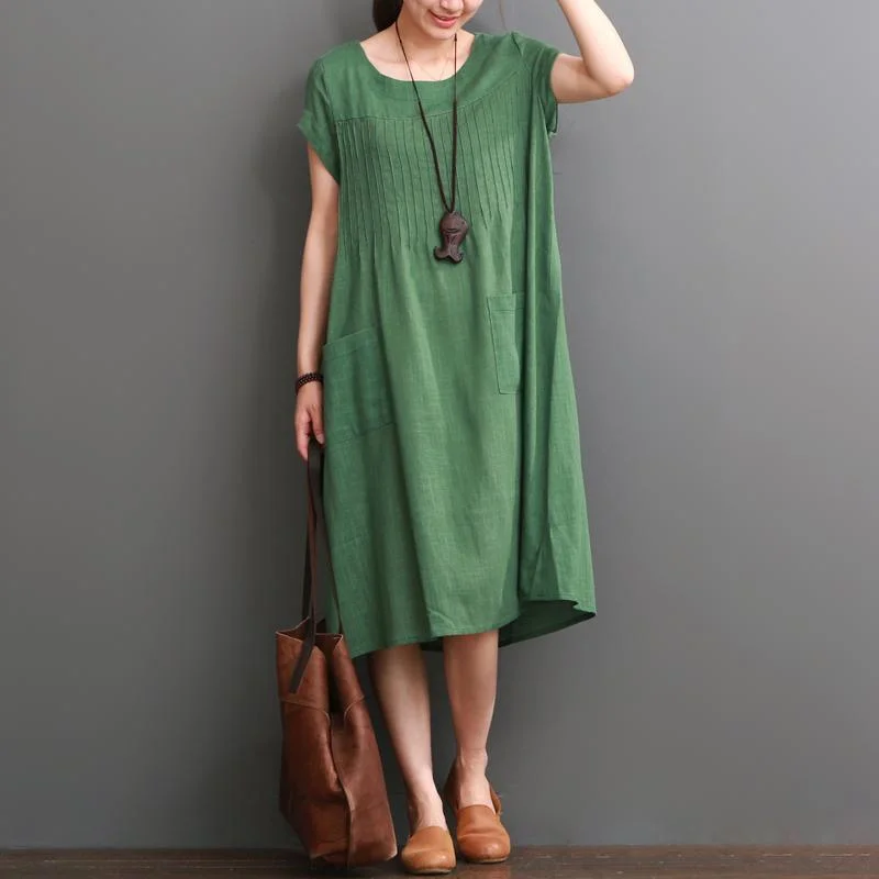 Green Summer Cotton Dress Plus Size Cotton Maxi Dresses ( Limited Stock) Cozy Open-Back Maxi Dress