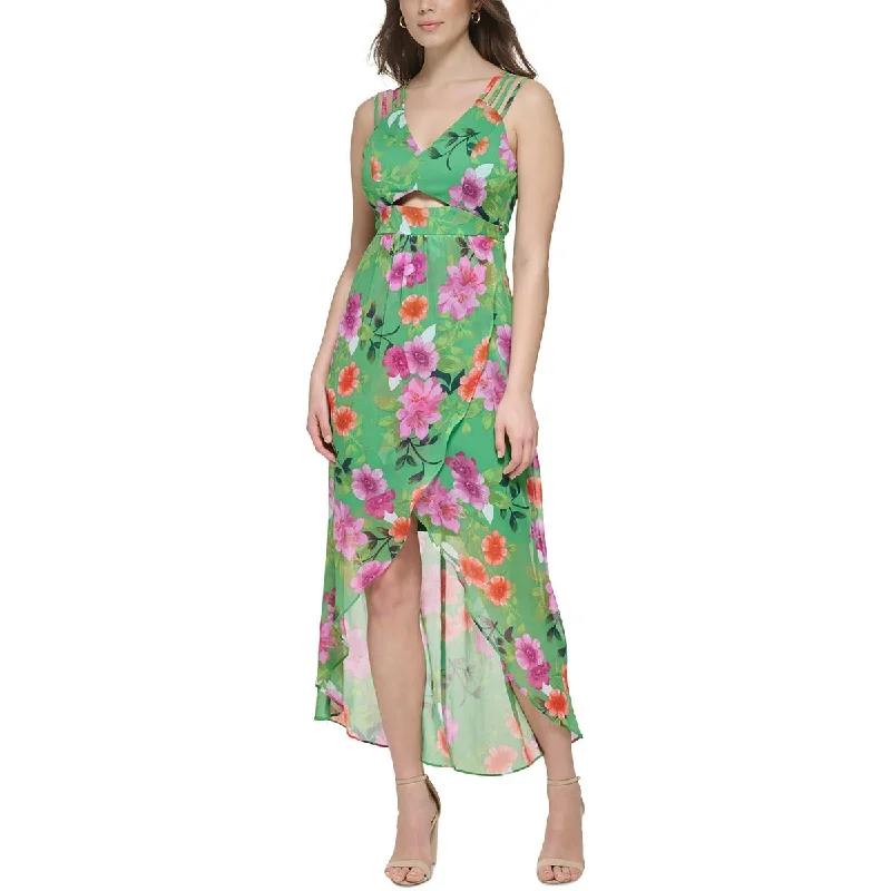 Guess Womens Full Chiffon Maxi Dress Classic V-Neck Maxi Dress