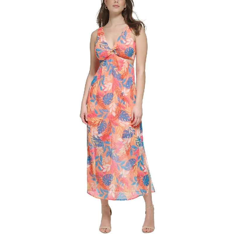 Guess Womens Printed Chiffon Maxi Dress Fashionable Chiffon Tiered Maxi Dress