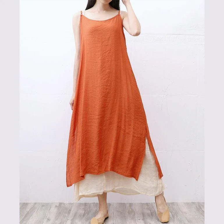 Handmade sleeveless cotton Long Shirts Fashion Ideas orange Maxi Dress summer Elegant Wraparound Maxi Dress