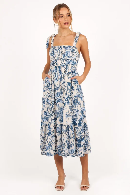Harlowe Midi Dress - Porcelain Blue Comfortable Draped Midi Dress