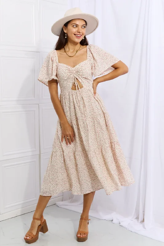 HEYSON Let It Grow Full Size Floral Tiered Ruffle Midi Dress Comfortable Lace-Up Midi Dress