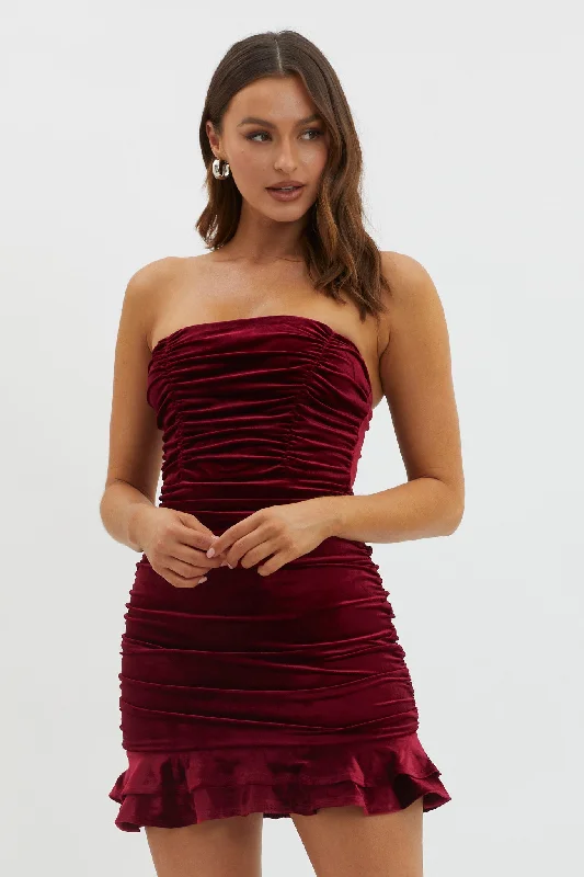 Hollyberry Ruched Velvet Mini Dress Elegant Silk Mini Dress