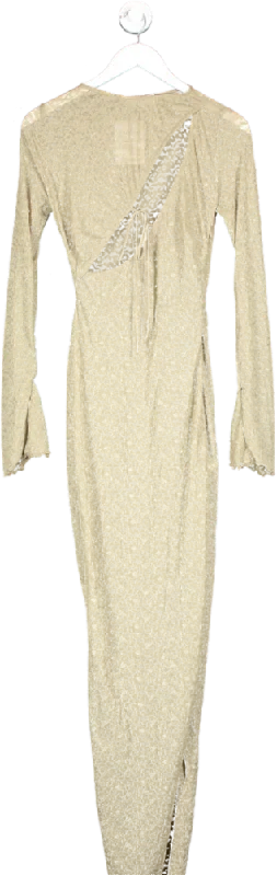 House of CB Beige Giovanna Stone Floral Lace Maxi Dress UK XS Comfortable Fit-and-Flare Maxi Dress