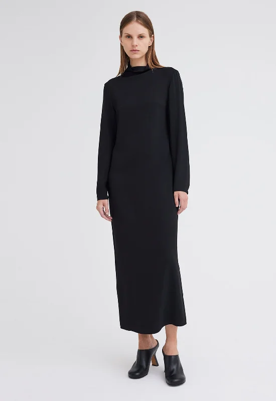 Hyde Midi Dress - Black Stylish Color Block Midi Dress