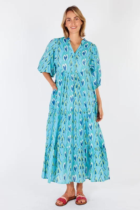 Ibisa - Heart Midi Dress - Lagoon Comfortable Denim Midi Dress