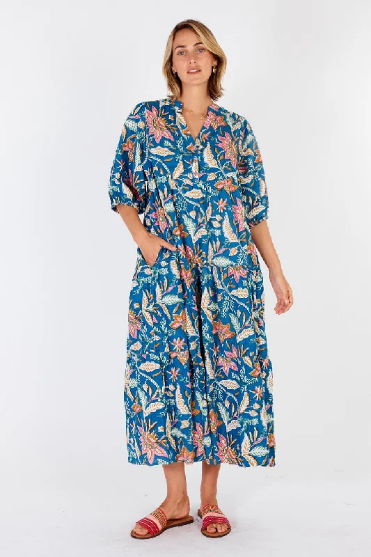 Ibisa - San Jose Midi Dress - Ocean Trendy Midi Dress with Belt