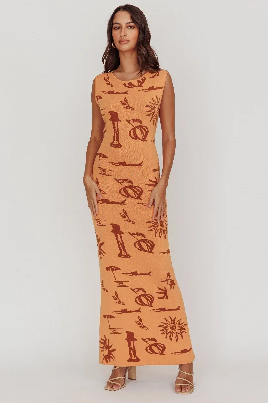 Irene Column Silhouette Maxi Dress Apricot Classic A-Line Maxi Dress