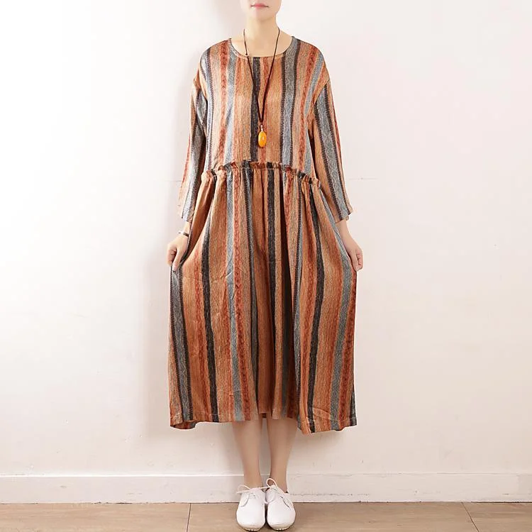 Italian ruffles chiffon tunic top Runway orange striped Maxi Dress fall Elegant Maxi Dress with Drapes