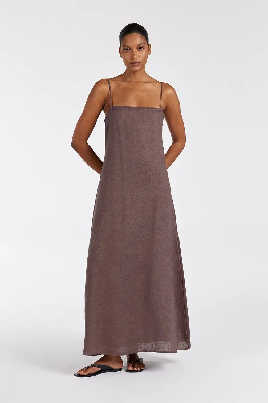 JEM CHOC LINEN MAXI DRESS Trendy Short Sleeve Maxi Dress