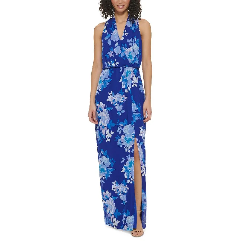 Jessica Howard Womens Chiffon Floral Print Maxi Dress Comfortable Ruffle Maxi Dress