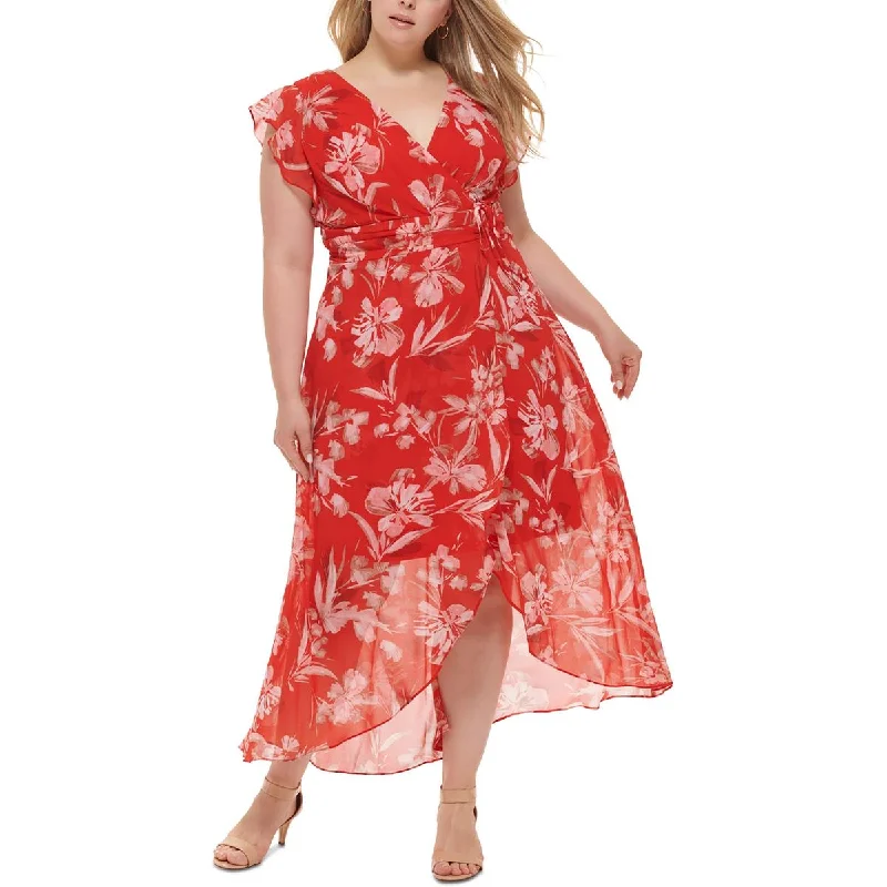 Jessica Howard Womens Plus Chiffon Floral Maxi Dress Elegant Sleeveless Maxi Dress