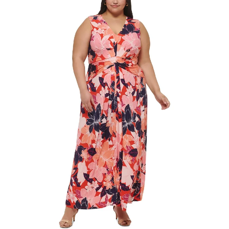 Jessica Howard Womens Plus Floral Print  Maxi Dress Trendy Fit-and-Flare Maxi Dress