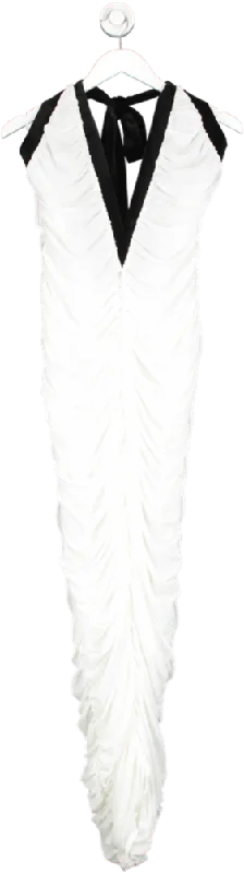 kai White Zara Halter Ruched Backless Mesh Maxi Dress UK L Comfortable Satin Maxi Dress