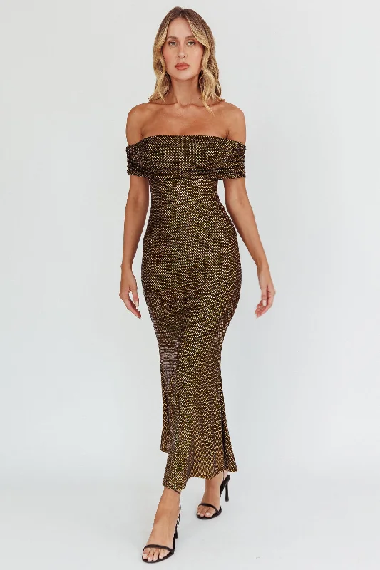 Kailey Off-Shoulder Maxi Dress Spangle Black Elegant Silk Maxi Dress