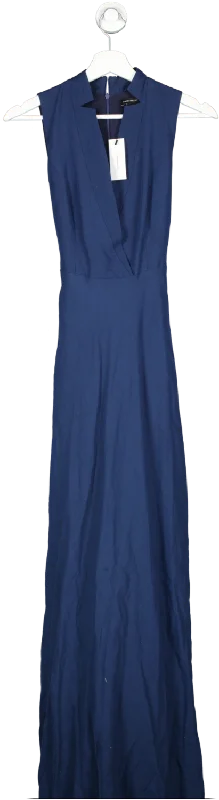 Karen Millen Blue Linen Wrap Tie Waisted Maxi Dress UK 4 Trendy Floral Print Maxi Dress