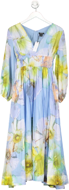 Karen Millen Blue Petite Photographic Floral Silk Cotton Maxi Dress UK 4 Fashionable Asymmetrical Maxi Dress