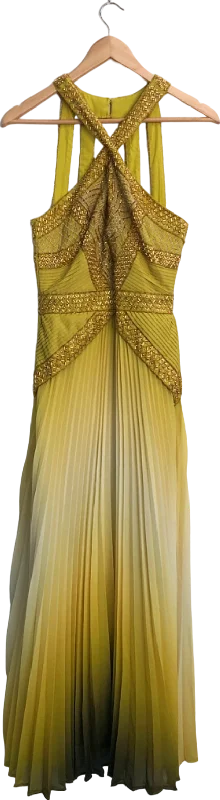 Karen Millen Gold Geo Embellished Ombre Pleated Woven Maxi Dress UK 8 Trendy Maxi Dress with Lace