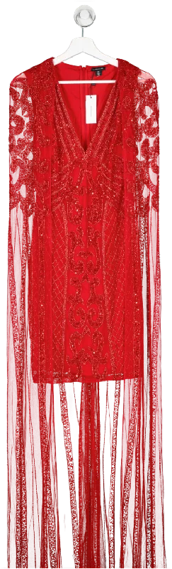 Karen Millen Red Tail Embellished Maxi Dress With Cape UK 6 Comfortable Cotton Maxi Dress