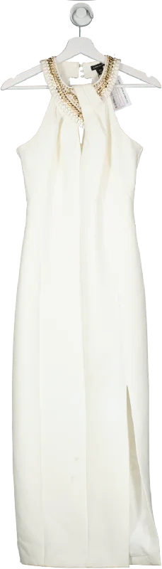 Karen Millen White Enamel Chain Detail Halter Maxi Dress UK 8 Cozy Ruffle Sleeve Maxi Dress