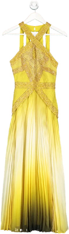 Karen Millen Yellow Geo Embellished Ombre Pleated Woven Maxi Dress BNWT UK 6 Fashionable Layered Maxi Dress