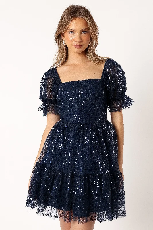 Karina Mini Dress - Navy Stylish Plaid Mini Dress