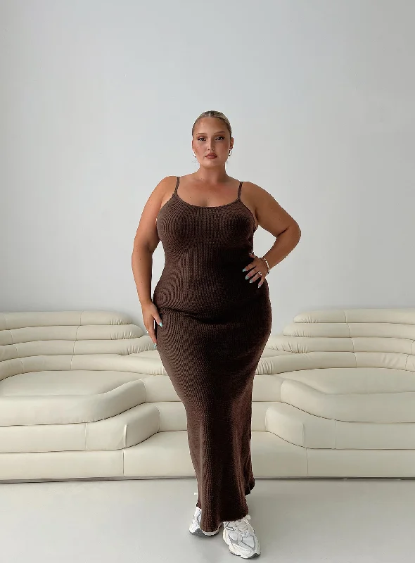 Kattan Maxi Dress Chocolate Curve Fashionable Maxi Dress with Fringe