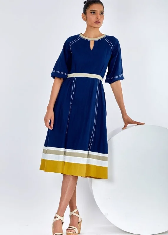 Kawa Indigo Midi Dress Cozy A-Line Midi Dress