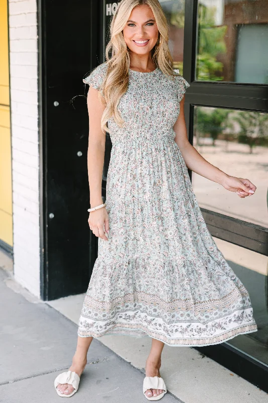 Keep You Close Sage Green Midi Dress Trendy A-Line Midi Dress
