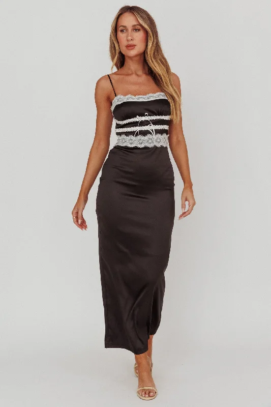 Kellan Lace Trim Maxi Dress Black Trendy Printed Maxi Dress