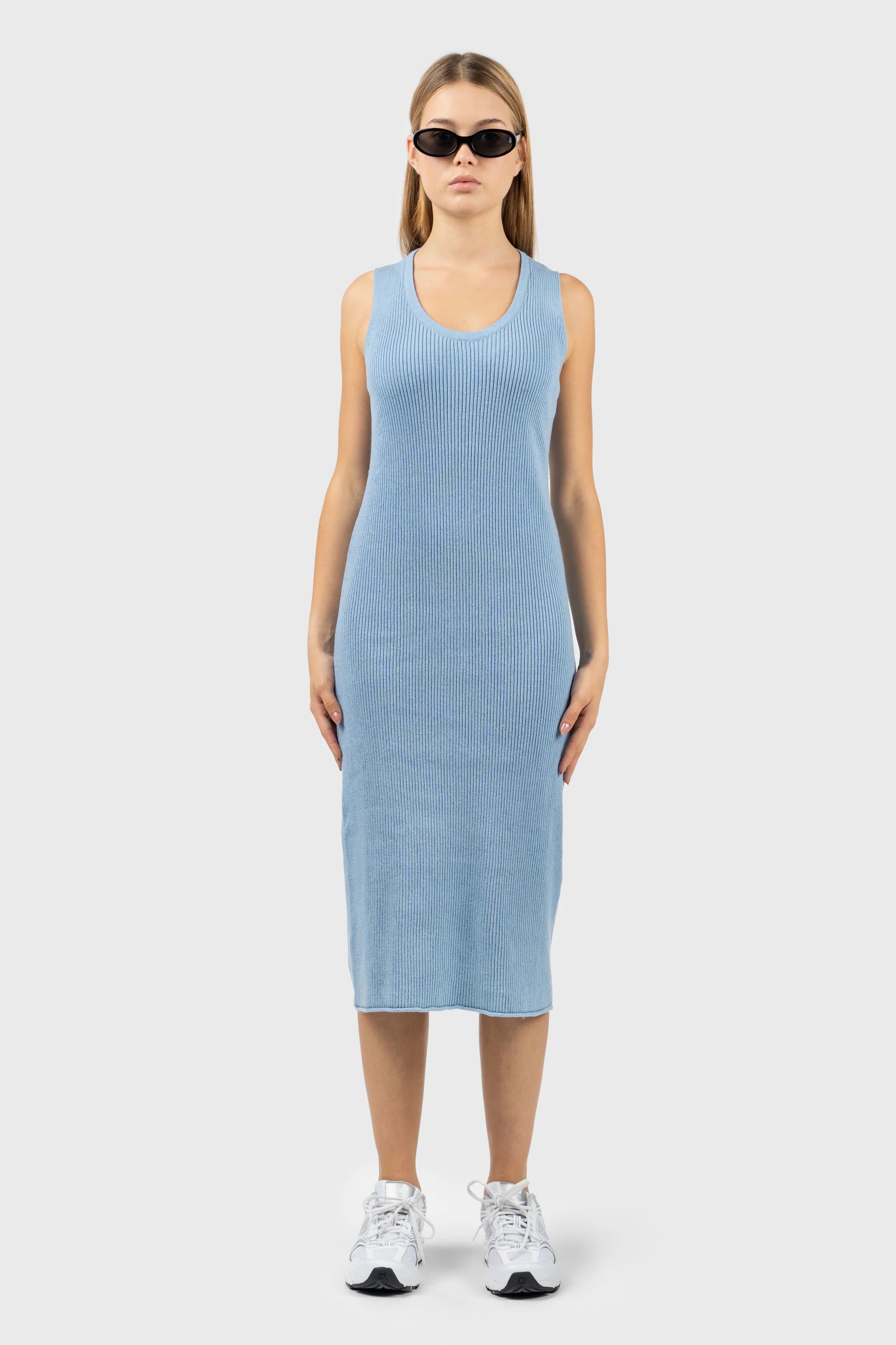 100% Upcycled Blend Sleeveless Ribbed Midi Dress Fashionable Polka Dot Midi Dress