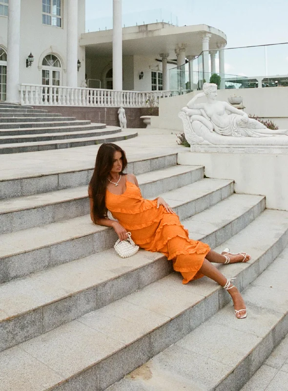 Lars Maxi Dress Orange Elegant Lace-Up Maxi Dress