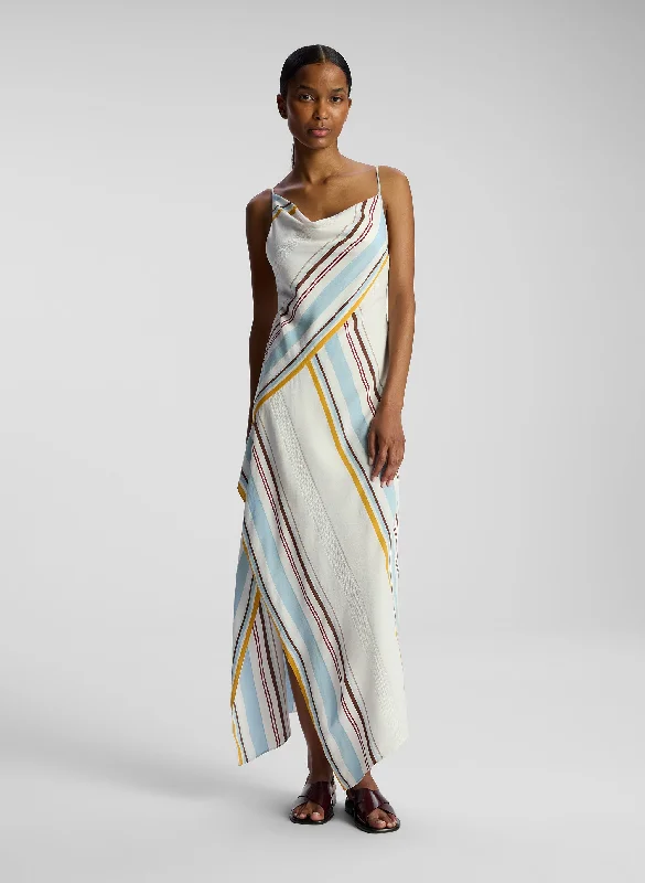 Lauren Striped Midi Dress Comfortable Ruched Midi Dress
