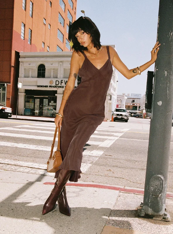 Laurette Maxi Dress Brown Casual Maxi Dress with Pockets