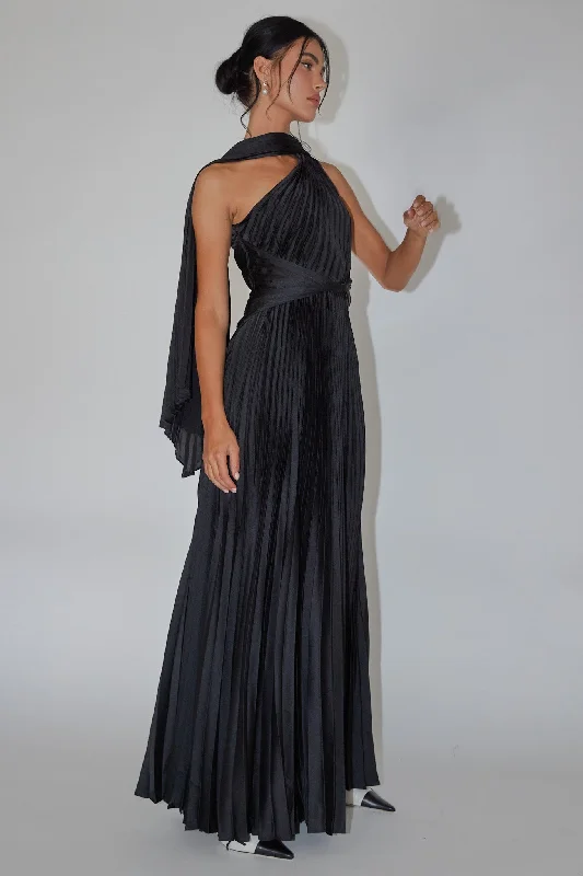 Laxmi Accordion Pleat Maxi Dress Black Comfortable Ruffle Maxi Dress