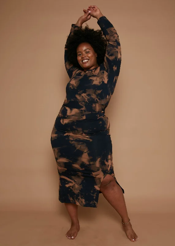 Leki Midi Dress in Acid Wash Stylish Cold Shoulder Midi Dress