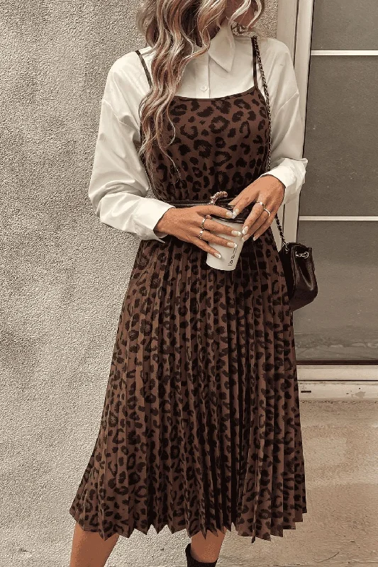 Leopard Print Spaghetti Straps Straight Neck Midi Dress Trendy Bodycon Midi Dress