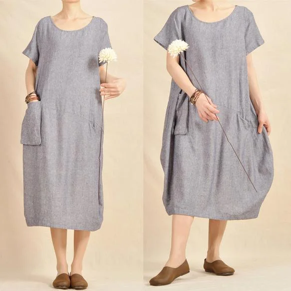 light blue oversize maxi dress natural linen cotton fabric Stylish One-Shoulder Maxi Dress