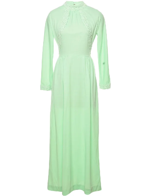 Light Green 1970s Maxi Dress - XS Trendy V-Neck Maxi Dress